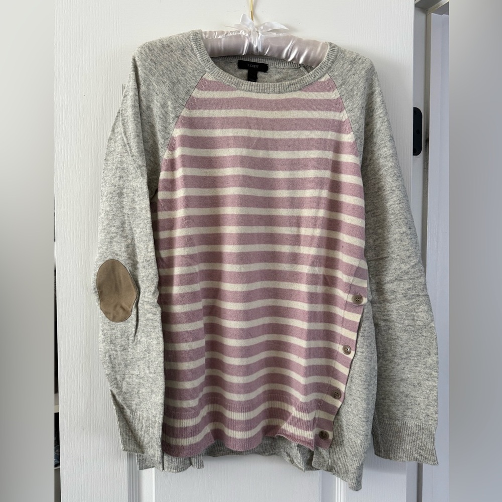 Wool Blend J.Crew Sweater - Lilac/White striped front w/Gray back and buttons